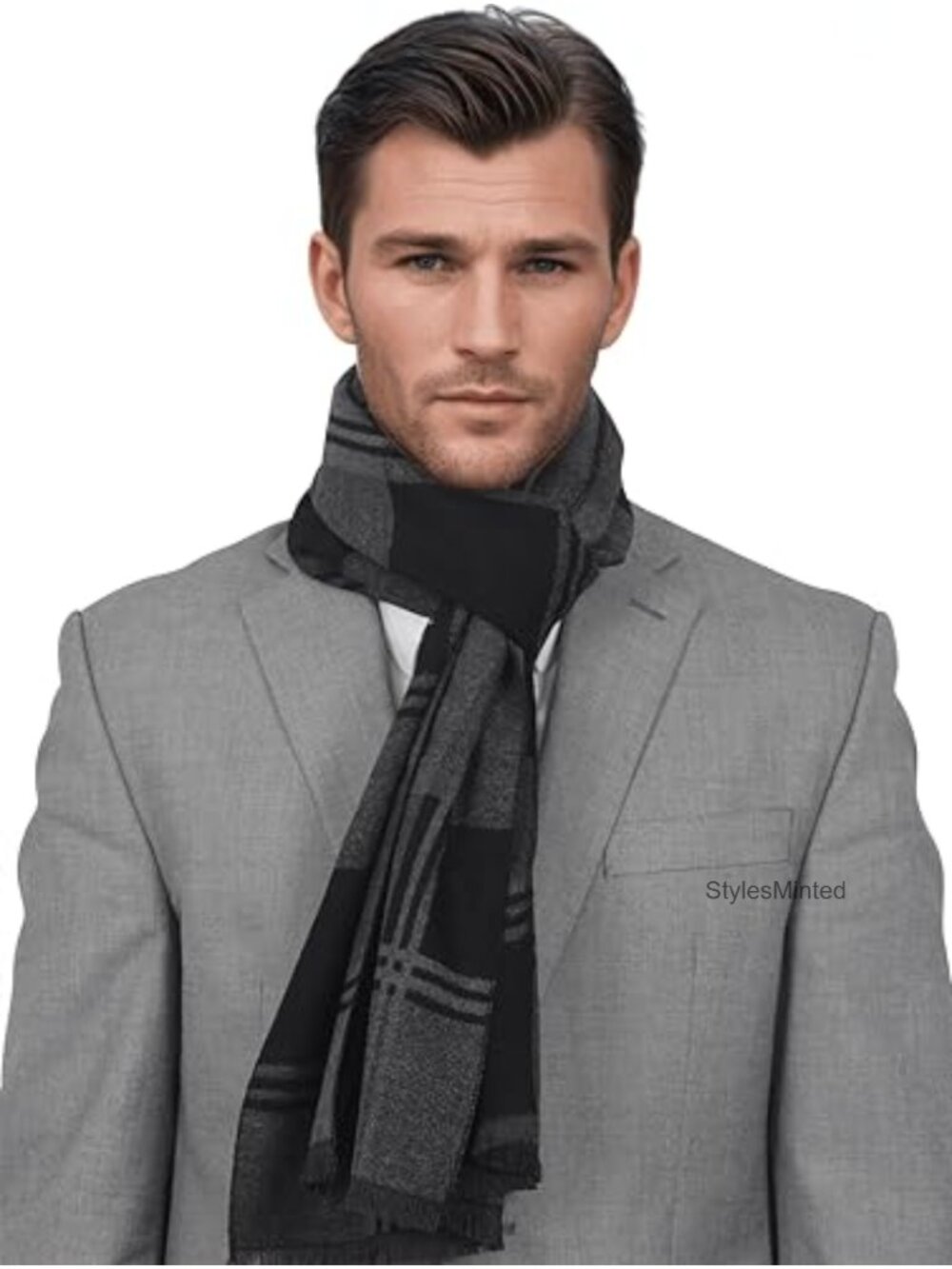 Pashmina Wool Scarf Men Cold Weather Plaid Formal Gift Box